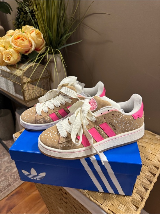 adidas Shoes - adidas Campus 00s Beige Suede Sneakers with Pink Stripes